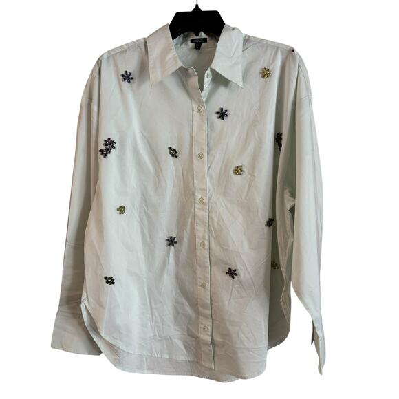 Express Tops - Express Poplin Embellished Boyfriend Portofino Button Up Shirt Medium NWOT